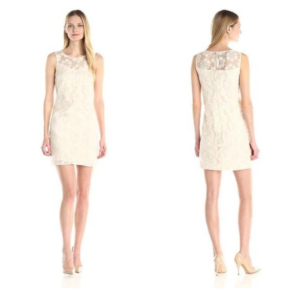 Donna Morgan Ivory Embroidered Floral Lace Shift Dress Size 10 Sleeveless NWT - Picture 1 of 7